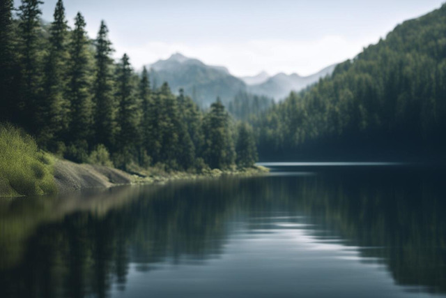 Холмистый лес, озеро, горы на заднем плане. Kandinsky 3.0.